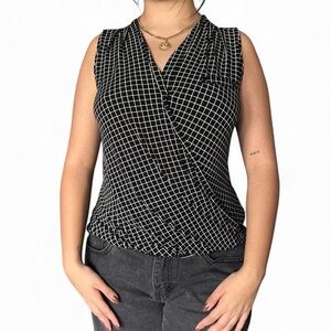 White House Black Market Black and White Grid Blouse